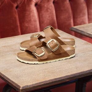 Birkenstock Women's Arizona Oiled Leather Big Buckle Detail Slide Sandals